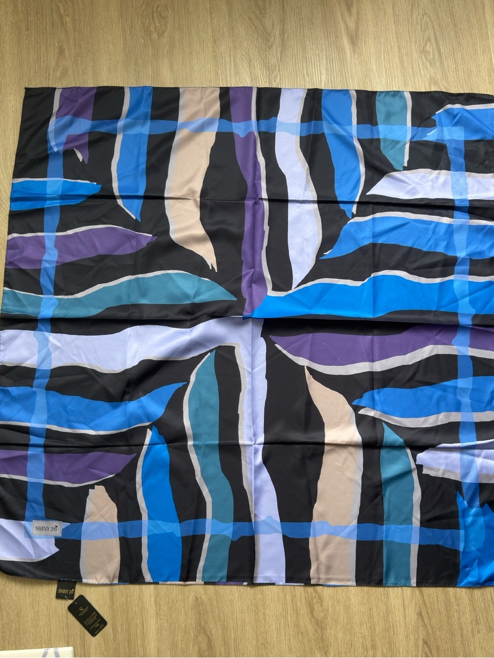 Blue & Black Abstract Pattern Satin Scarf - 35x35”